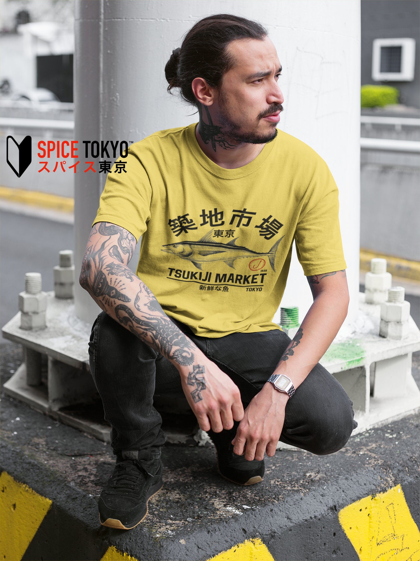 Japanese Tsukiji Market Fishing Tee, Minimalist Tuna Street Wear Shirt