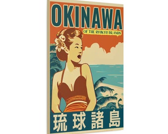 Visit Okinawa Retro Travel Canvas | Vintage 1950s Japanese Beach Poster | House Decor Perfect for any Office or Bed Room From Japa