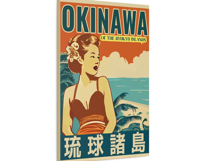 Visit Okinawa Retro Travel Canvas | Vintage 1950s Japanese Beach Poster | House Decor Perfect for any Office or Bed Room From Japa