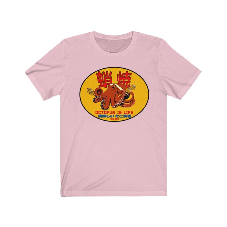 May include: Pink t-shirt with a yellow circle graphic featuring a red octopus with the text "Octopus is Life" and Japanese characters.