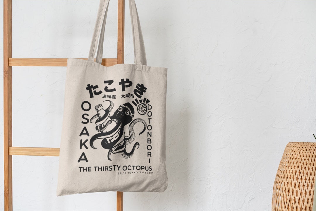 Japanese Takoyaki Osaka Graphic Canvas Tote Bag Custom Design Kanji and