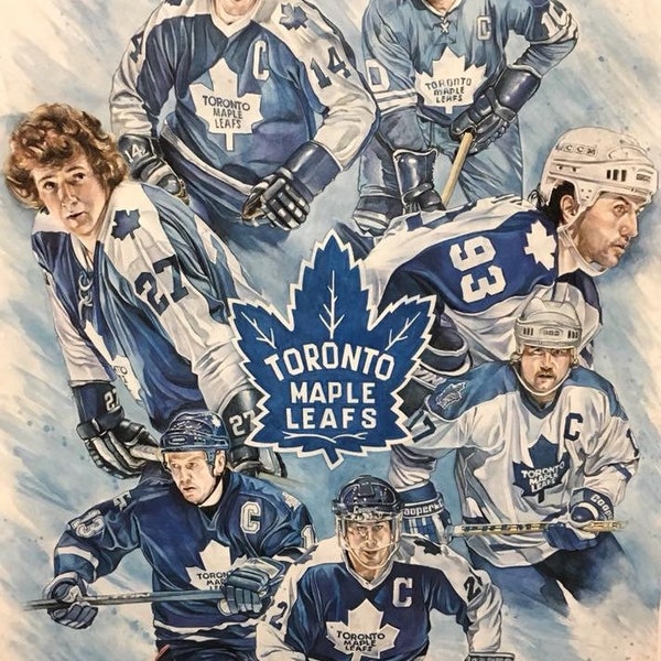 Les capitaines bleu et blanc// aquarelle// Maple Leafs de Toronto // sports // hockey// estampes