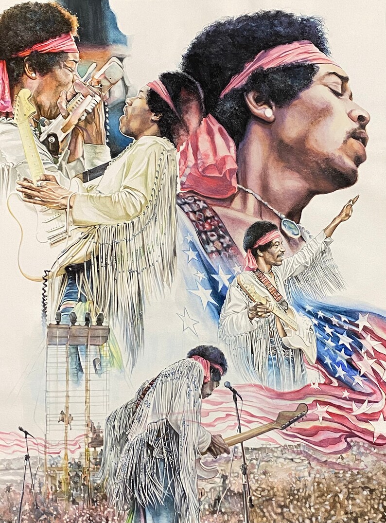 thumbnail image 2 of Jimi Hendrix American Flag Poster – 24x36 – Music Legend Wall Art 2 of 6