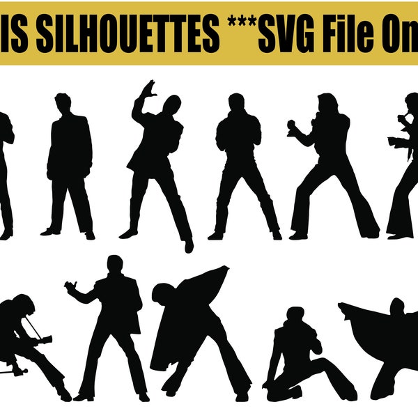 Elvis Silhouettes.  11 Unique Silhouettes Of the King. ***Digital SVG File Download Only