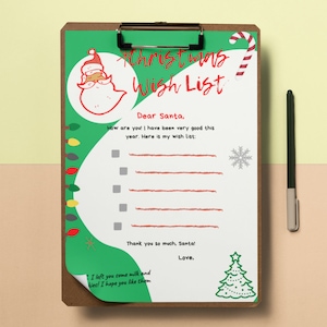 Letter To Santa Christmas Wish List Kids Christmas List Instant Download Dear Santa Holiday Letter Printable