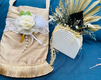 Boho/Gypsy handmade bag, vintage lace, recycled fabric, tassels