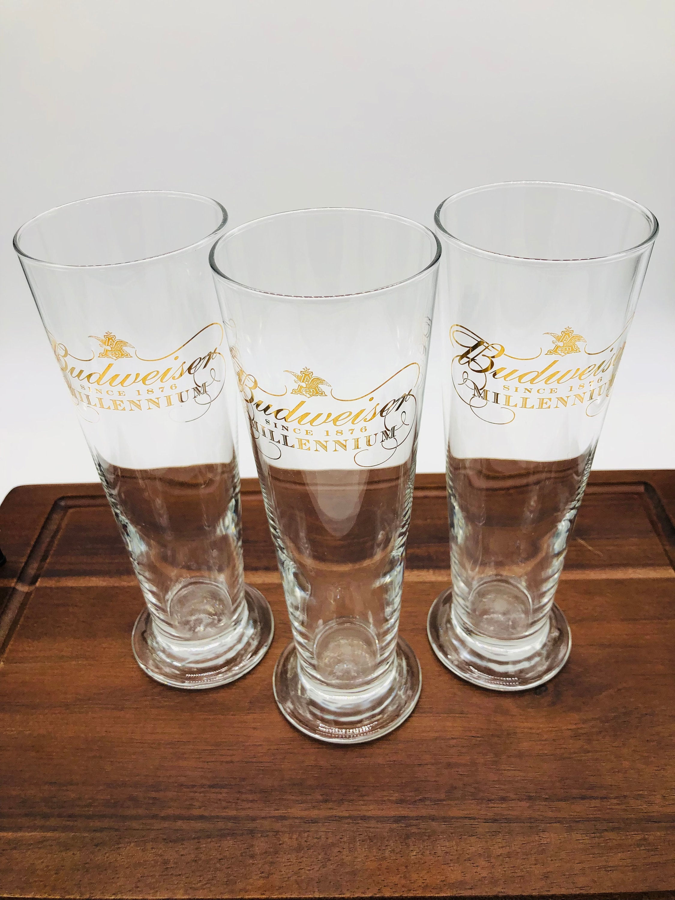 Budweiser Set of 2 Millennium, Gold Rimmed Pilsner Beer Glasses 12
