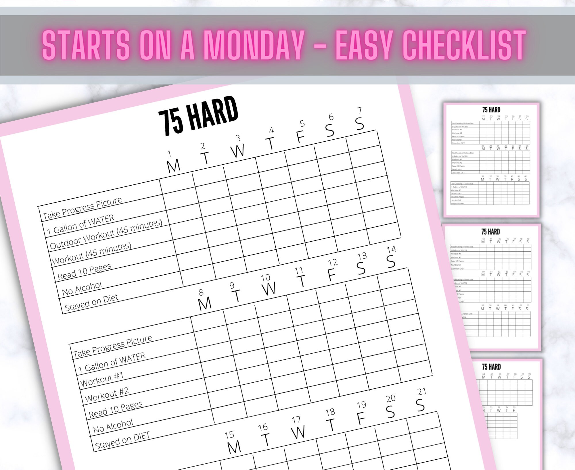 75 Hard Checklist, 75 Hard Worksheet, 75 Hard Instant Download, 75 Hard ...
