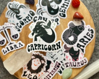 Capricorn Zodiac Sticker, Celestial Astrology, Waterproof Vinyl