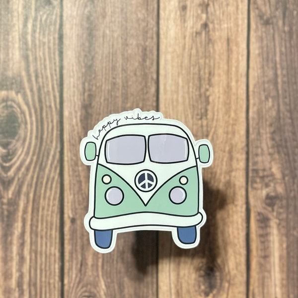 Happy Vibes Hippie Bus Sticker, Retro Bus Sticker, Hippie Sticker, Best Friend Gift, Water Bottle Sticker, Laptop Sticker, Green Hippie Bus