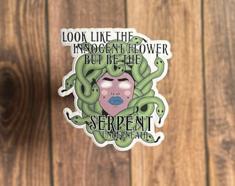 Adesivo Medusa Snake, Dea Verde, Vinile Impermeabile Sfacciato