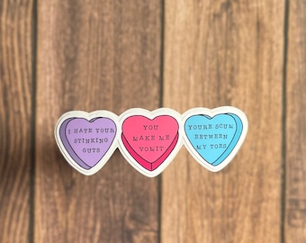 Rude Conversation Hearts Sticker, Anti-Valentine's Day Gift