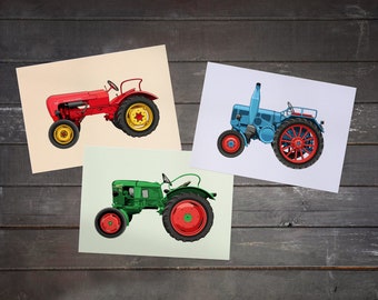 3x Postcard Set Vintage Tractor Designs (Deutz, Porsche, Lanz, Eicher)