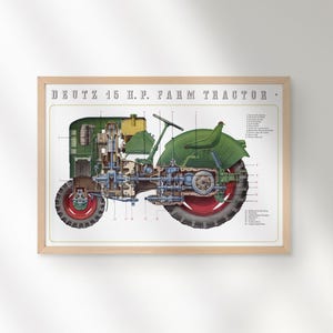 Deutz 15 HP Tractor Poster | Vintage Cutaway Schlepper Illustration | 1950s Deutz Knubbel | Classic Technical Print
