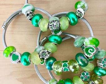Pulseira de charme estilo europeu verde, estilo Pandora