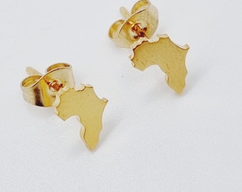 African Map (gold/silver) or Golden Elephant Stud Earrings – Delicate Mini Studs, Butterfly Clasp – Symbolic Gift