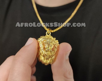 Lion Head Necklace – 60cm Chain – Lightweight 3D Lion Pendant (Zinc Alloy) – Gift for Men/Women – Urban Hip-Hop Style – Shiny Gold