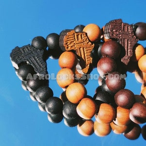 Bracelet bois en perles carte Afrique élastique bijou afro ethnique hip hop street style africa map jewelry rasta ethnic african for men