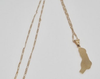 Comoros necklace in hypoallergenic stainless steel - Engraved map (3.5 cm pendant) + 60 cm gold chain - Moroni & Karthala souvenir
