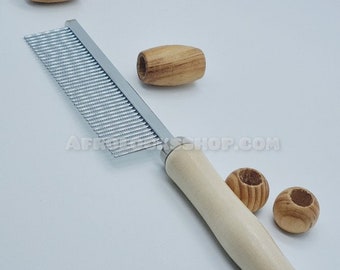 Wooden handle comb – “unbreakable” steel teeth – anti-knot & ideal for undoing locks/dreadlocks – professional tool