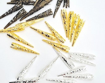 Goddess jewelry for small locs – lightweight filigree tips (pack of 20 or 50) • 3 colors: gold/silver/bronze