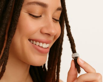 Silver rhinestone dreadlock jewelry – clip-on cuff with 10mm hole for dreadlocks