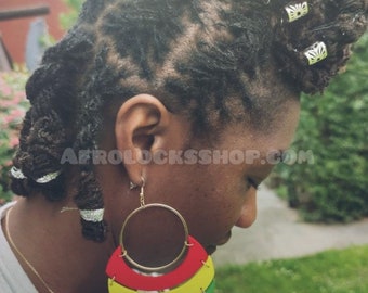 Rasta hoop earrings – Red Yellow Green – Ethnic boho jewelry in wood and metal – Afro-Caribbean reggae accessory
