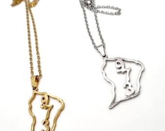 French Guiana 973 pendant necklace – map and postal code in gold or silver stainless steel – unisex