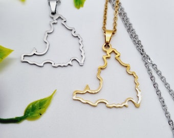 Saint Martin Map Pendant Necklace – Minimalist Jewelry in Gold or Silver Stainless Steel – Travel Gift & Caribbean Island Souvenir