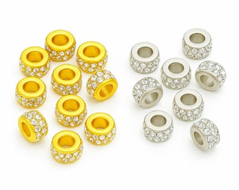 Set of 20 rhinestone beads for locks & braids – gold or silver • 5×7 mm (hole 2 mm) • Sparkling hair jewelry