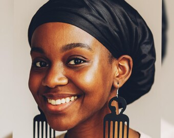 Wooden earrings – African comb & Adinkra symbol – Afro ethnic, artisanal and cultural jewelry