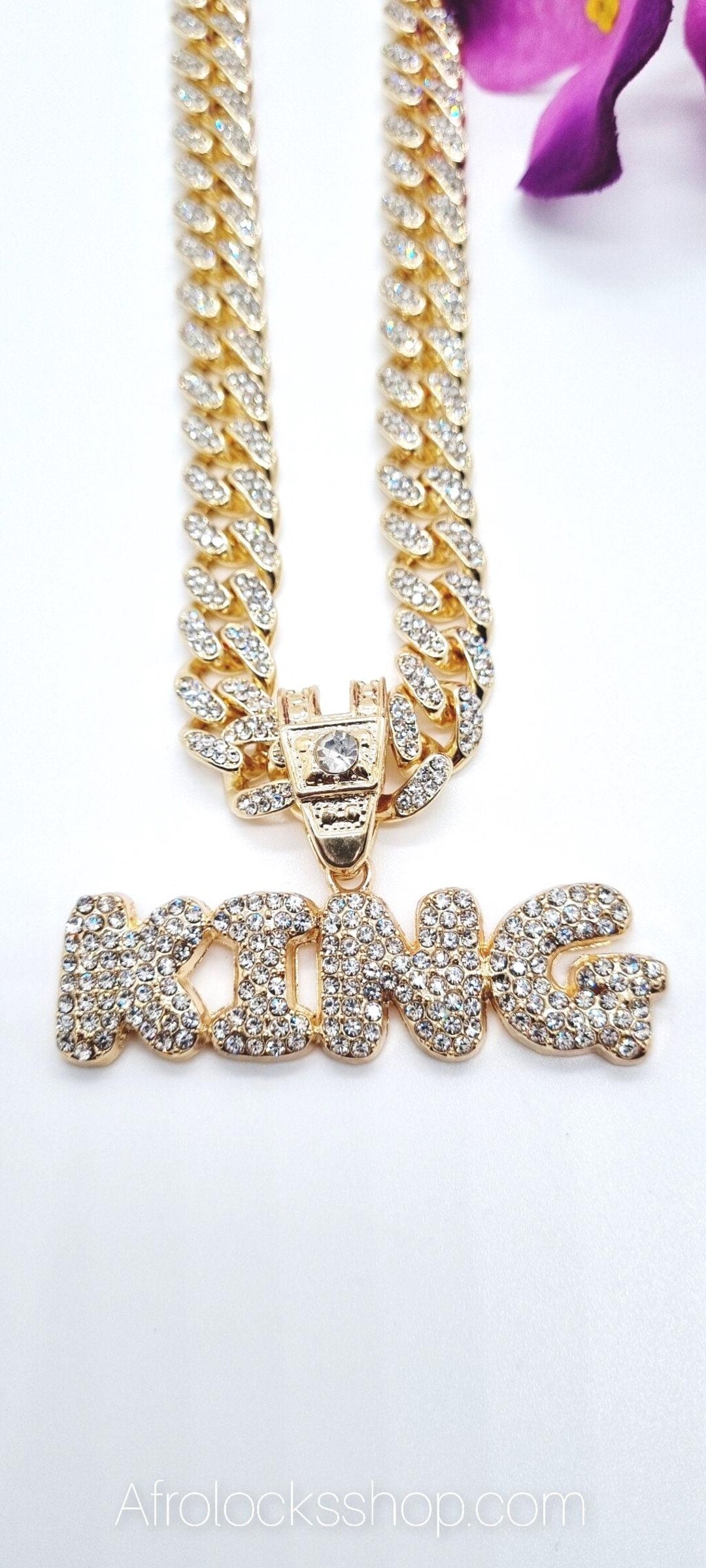 Gold Plated Queen King Cuban Chain Pendant Necklace Queen King ...