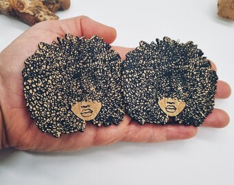 XXL (8 cm) wooden Afro earrings – super light, metal hook – Black Girl style – original gift – International delivery