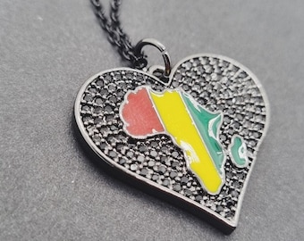 Africa Heart Necklace – Black Stainless Steel, Red-Yellow-Green Enamel, Chain ~50 cm | Symbolic Gift