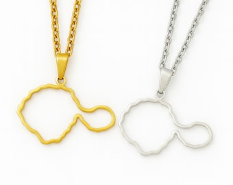 Tahiti map necklace in stainless steel – unisex gold or silver pendant – delivery to overseas territories included