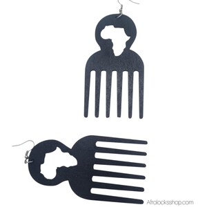 Pendientes de madera – Peine africano y símbolo Adinkra – Joyería afroétnica, artesanal y cultural