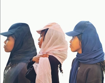Slip-on hijab with integrated cap – lightweight chiffon – sport/running & gym – 3 colours (black/blue/nude pink)