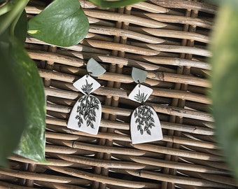 Boho plant earrings for plant lover gift dangles or studs in olive and cream