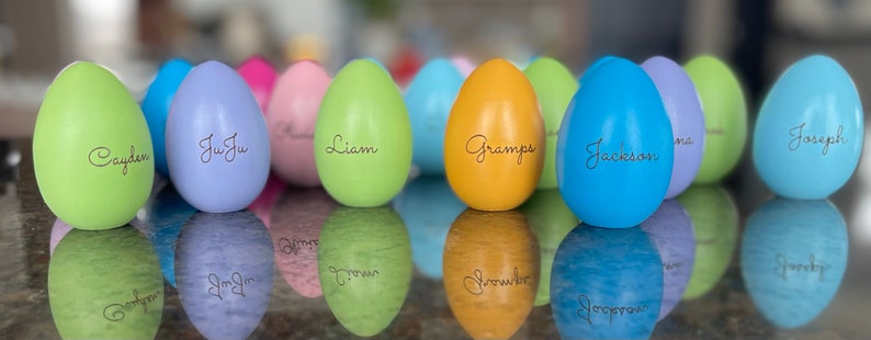 Solid Wood Engraved Easter Eggs Over 25 Colors Free shipping on orders of 35 or more Choose Font From List image 6