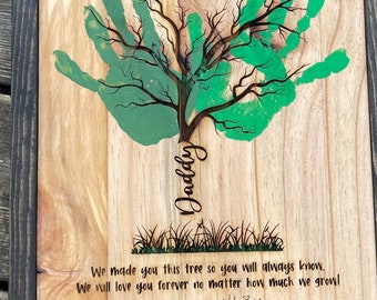 Father's Day Wood Sign With Personal Kid's Handprints Added ***** Free engrave of each child's written name*****