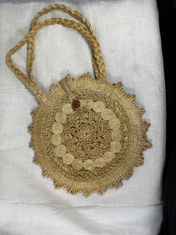 Vintage Rattan Staw Knitted Handbag - image 3