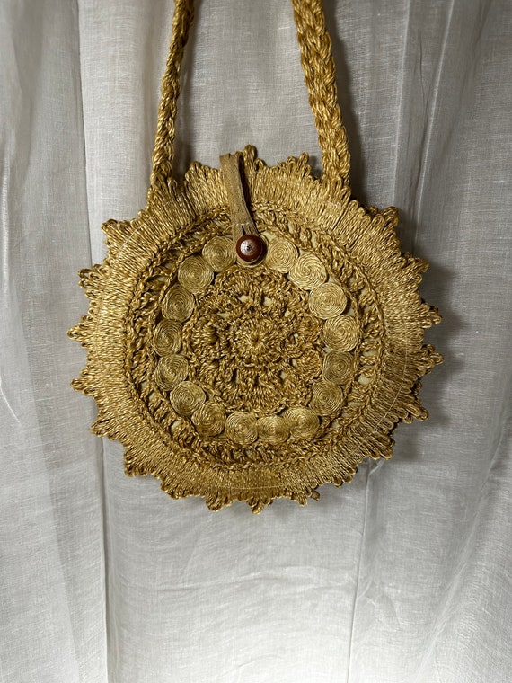 Vintage Rattan Staw Knitted Handbag - image 1
