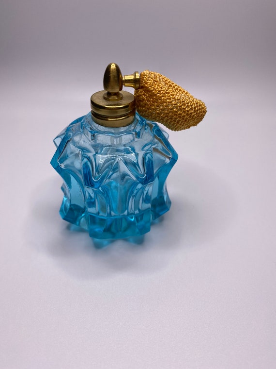 Vintage Blue Geometric Blue Perfume Bottle - image 5