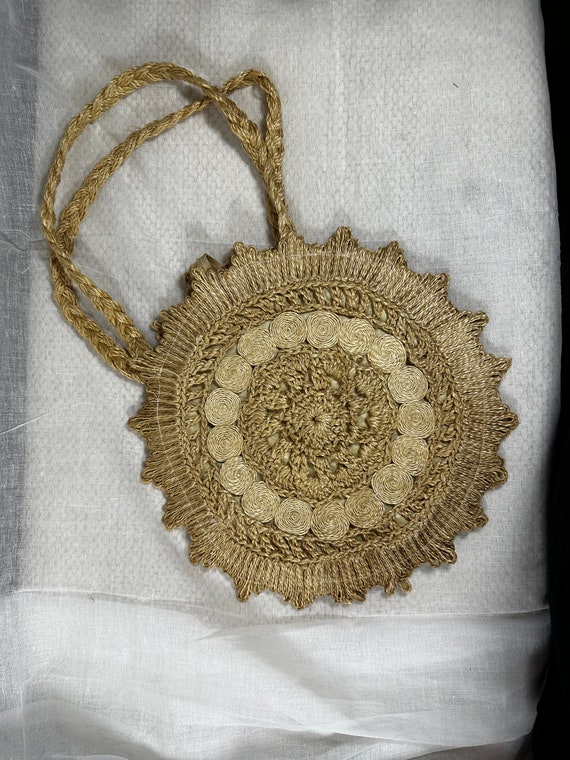 Vintage Rattan Staw Knitted Handbag - image 4