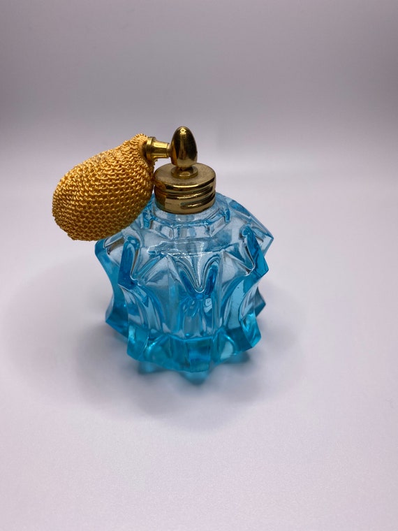 Vintage Blue Geometric Blue Perfume Bottle - image 6