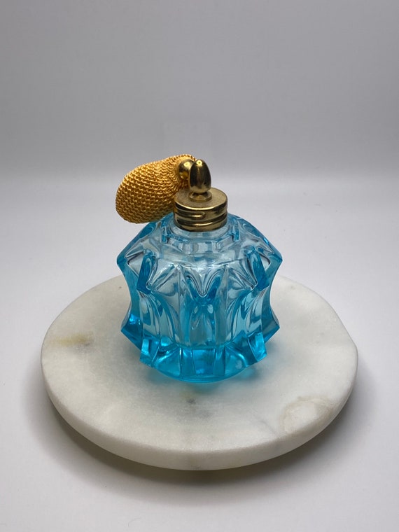 Vintage Blue Geometric Blue Perfume Bottle - image 1