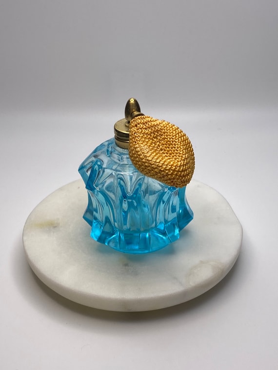 Vintage Blue Geometric Blue Perfume Bottle - image 7