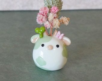 Cow Mini Vase Figurine | Farm Cows Clay | Cottagecore Decor | Tiny Bud Vase | Handmade Tiny Animals