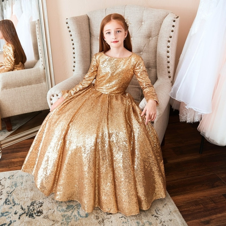 Girls Gold Sequin Dress Toddler Dress Elegant Tutu Dress 1st Etsy