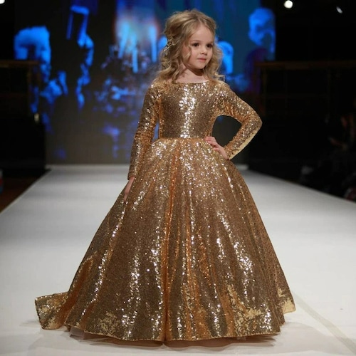 Girls Gold Sequin Dress Toddler Sparkle Dress 1st Birthday Etsy